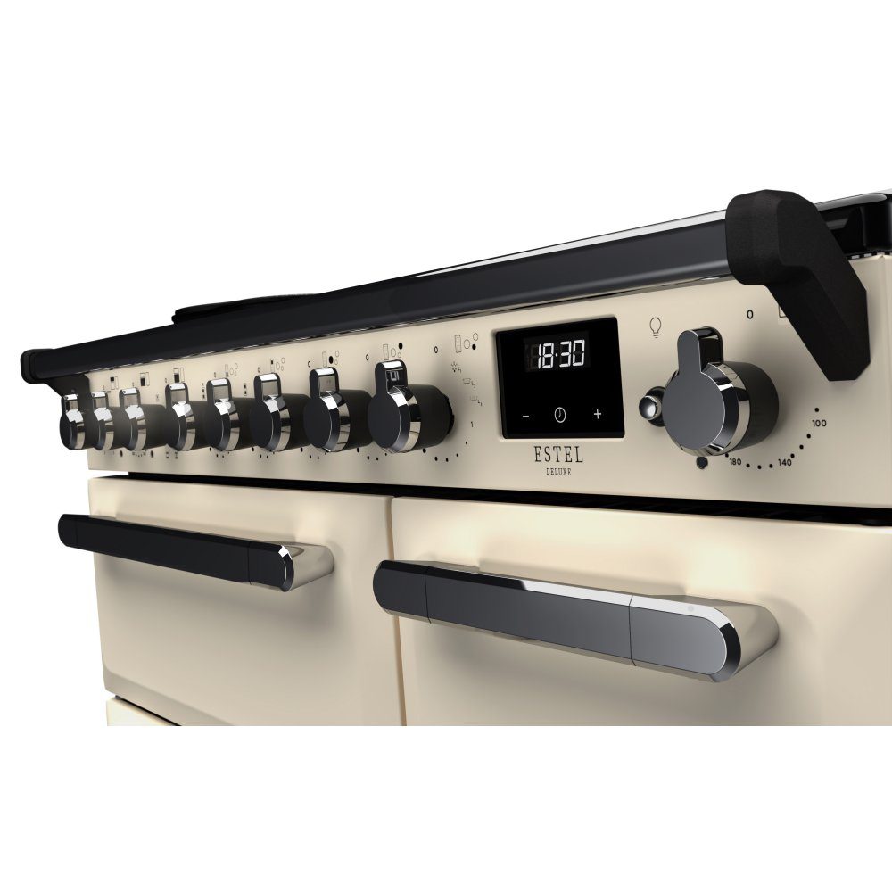 Rangemaster Estel Deluxe 90cm Induction Range Cooker With Chrome Trim 15029 ESDL90EIPPCR/CM1 - Pale Cream Rangemaster Estel Deluxe 90cm Induction Range Cooker With Chrome Trim 15029 ESDL90EIPPCR/CM1 - Pale Cream