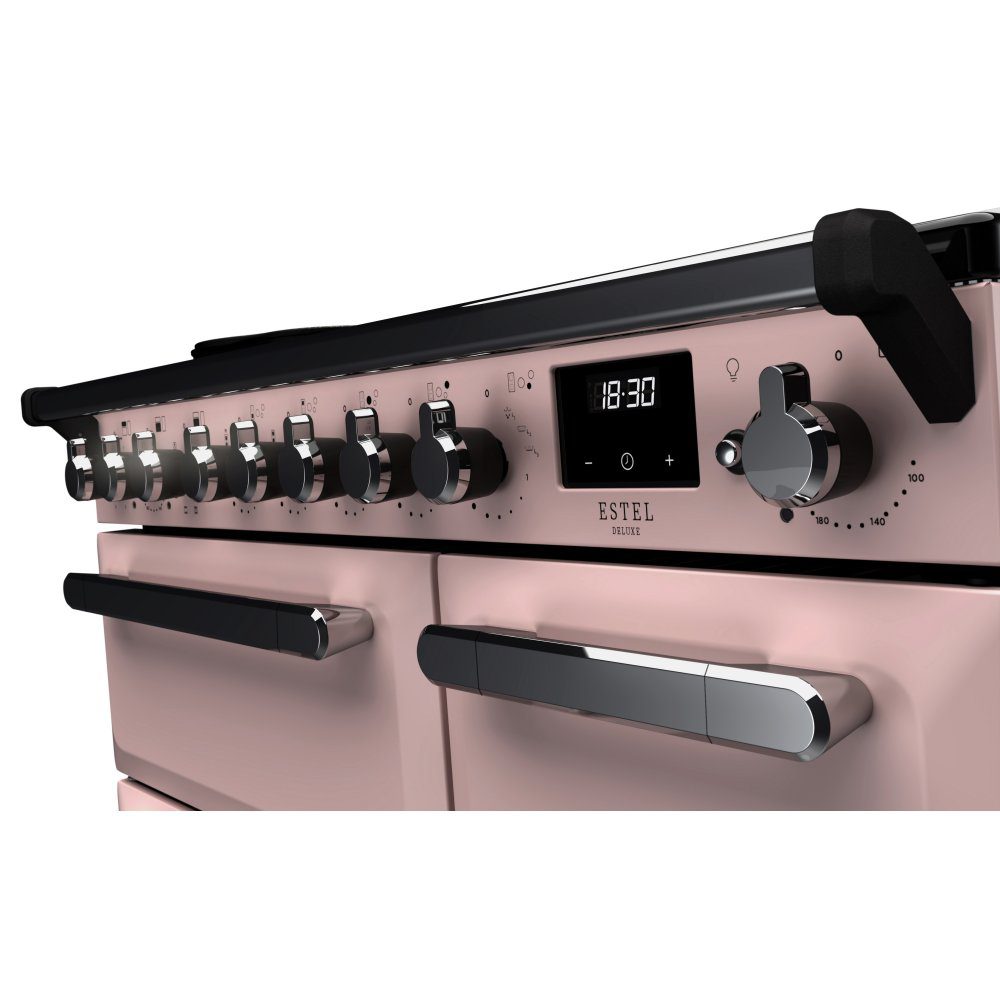 Rangemaster Estel Deluxe 90cm Induction Range Cooker With Chrome Trim 15033 ESDL90EIPPPK/CM1 - Pale Pink Rangemaster Estel Deluxe 90cm Induction Range Cooker With Chrome Trim 15033 ESDL90EIPPPK/CM1 - Pale Pink