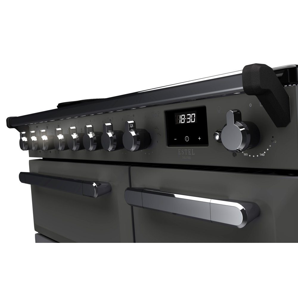 Rangemaster Estel Deluxe 90cm Induction Range Cooker With Chrome Trim 15028 ESDL90EIPSLT/CM1 - Slate Rangemaster Estel Deluxe 90cm Induction Range Cooker With Chrome Trim 15028 ESDL90EIPSLT/CM1 - Slate