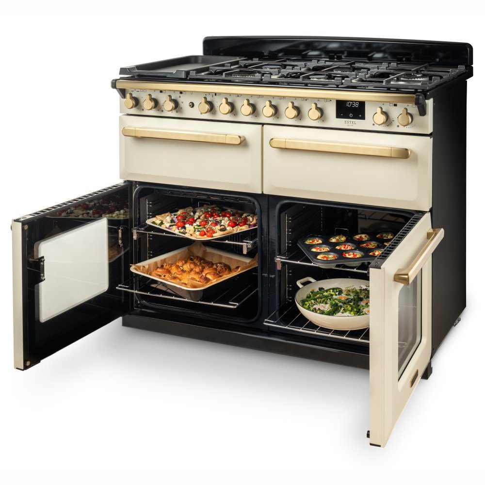 Rangemaster Estel Deluxe BC 110cm Dual Fuel Range Cooker With Chrome Trim 17875 ESDLB110DFPHTH/CM1 - Heather Rangemaster Estel Deluxe BC 110cm Dual Fuel Range Cooker With Chrome Trim 17875 ESDLB110DFPHTH/CM1 - Heather