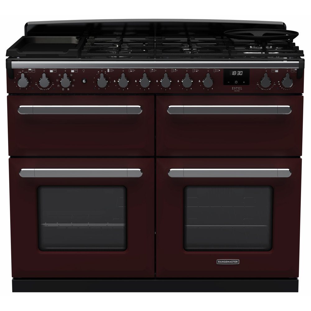 Rangemaster  Estel Deluxe BC 110cm Dual Fuel Range Cooker With Chrome Trim 15251 ESDLB110DFPBOR/CM1 - Bordeaux