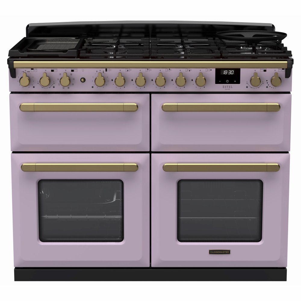 Rangemaster  Estel Deluxe BC 110cm Dual Fuel Range Cooker With Antique Brass Trim 18243 ESDLB110DFPHTH/AB1 - Heather