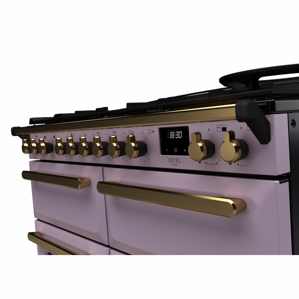 Rangemaster Estel Deluxe BC 110cm Dual Fuel Range Cooker With Antique Brass Trim 18243 ESDLB110DFPHTH/AB1 - Heather Rangemaster Estel Deluxe BC 110cm Dual Fuel Range Cooker With Antique Brass Trim 18243 ESDLB110DFPHTH/AB1 - Heather