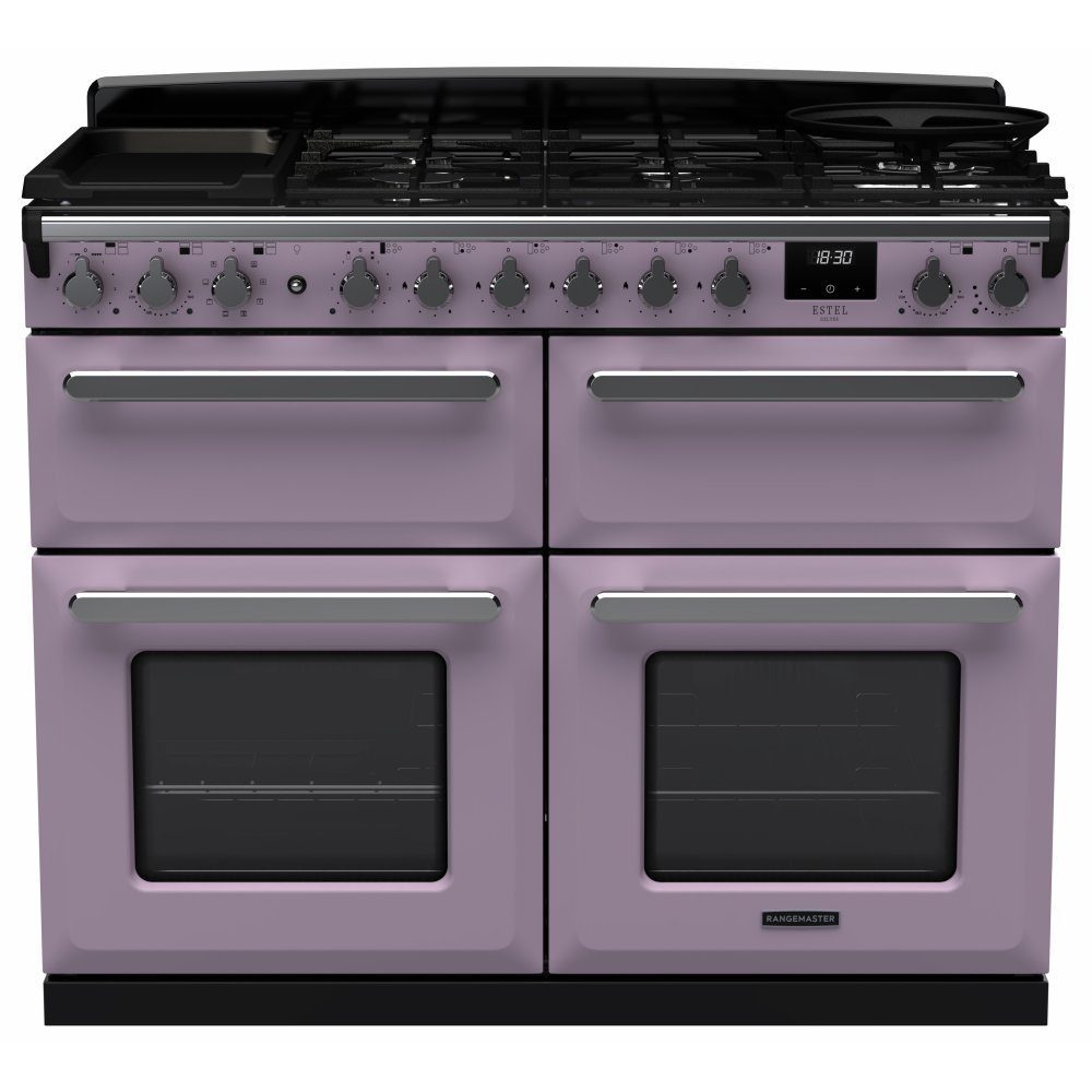 Rangemaster  Estel Deluxe BC 110cm Dual Fuel Range Cooker With Chrome Trim 17875 ESDLB110DFPHTH/CM1 - Heather