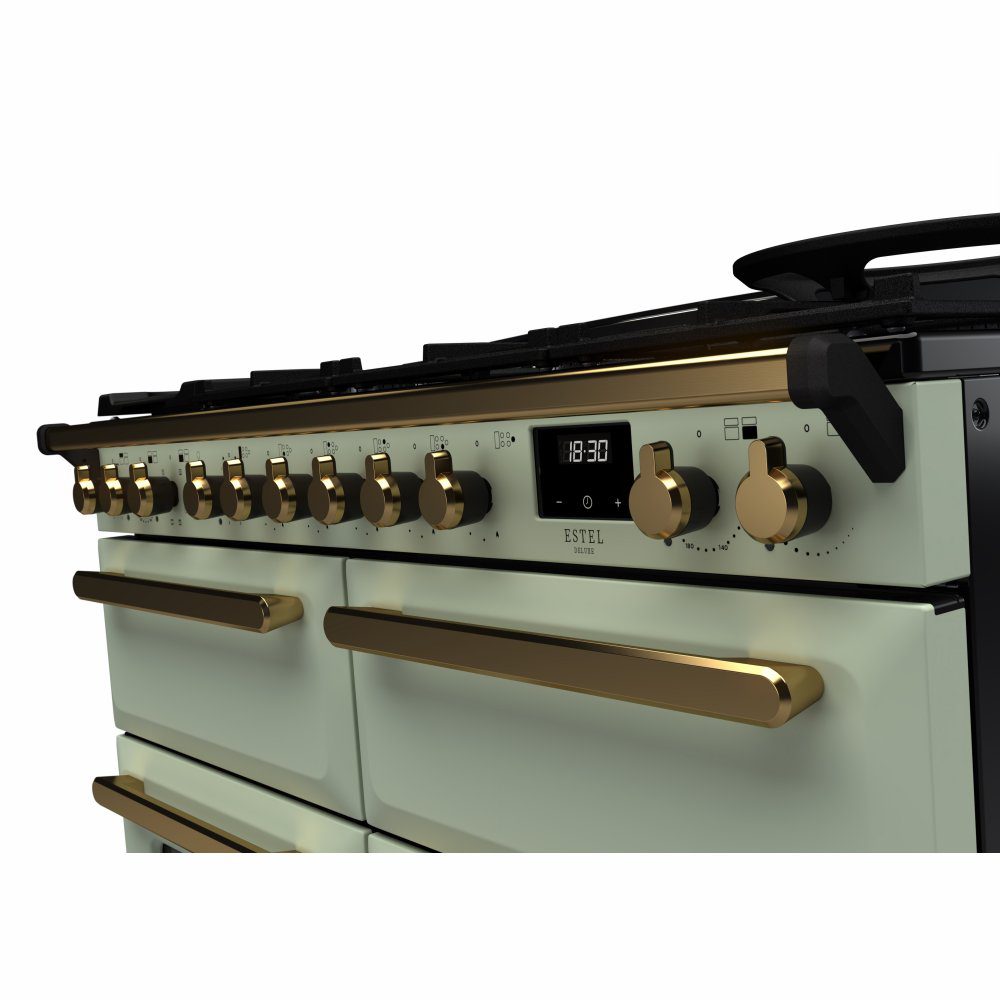 Rangemaster Estel Deluxe BC 110cm Dual Fuel Range Cooker With Antique Brass Trim 18150 ESDLB110DFPMNT/AB1 - Mint Rangemaster Estel Deluxe BC 110cm Dual Fuel Range Cooker With Antique Brass Trim 18150 ESDLB110DFPMNT/AB1 - Mint