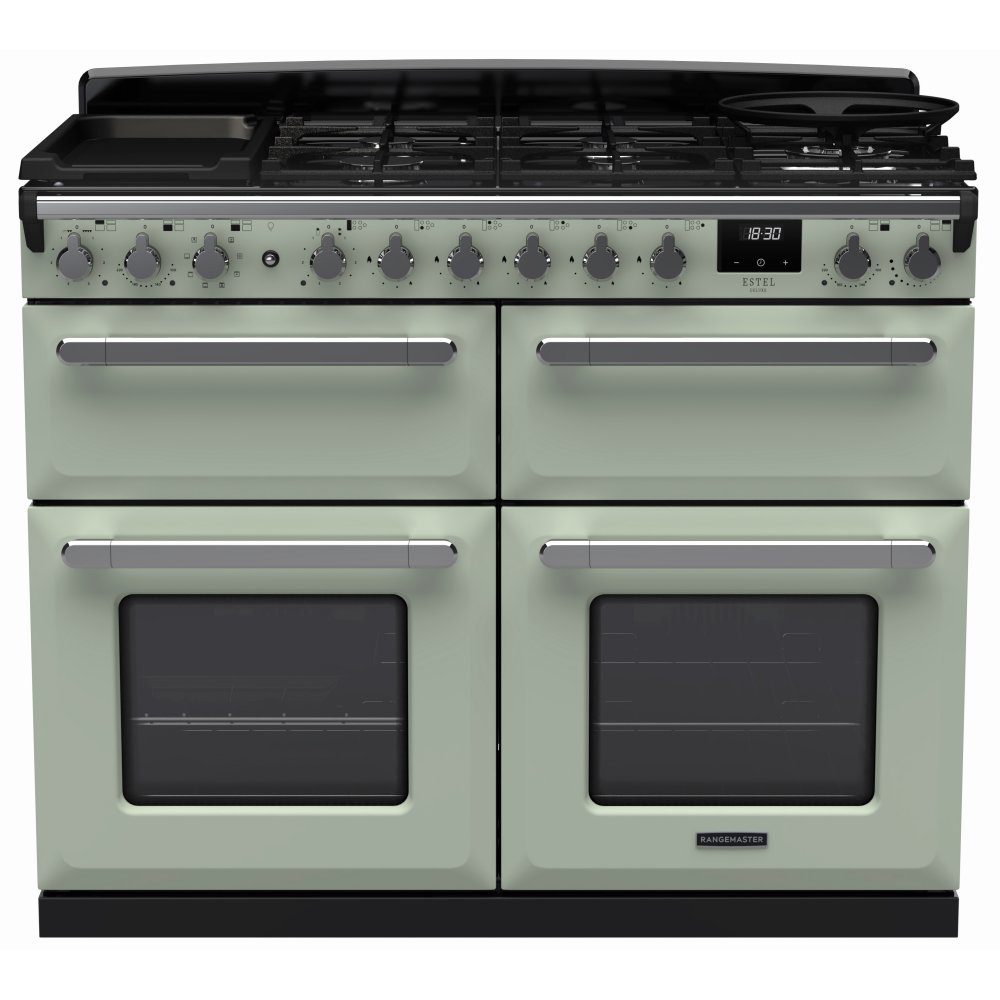 Rangemaster  Estel Deluxe BC 110cm Dual Fuel Range Cooker With Chrome Trim 15255 ESDLB110DFPMNT/CM1 - Mint