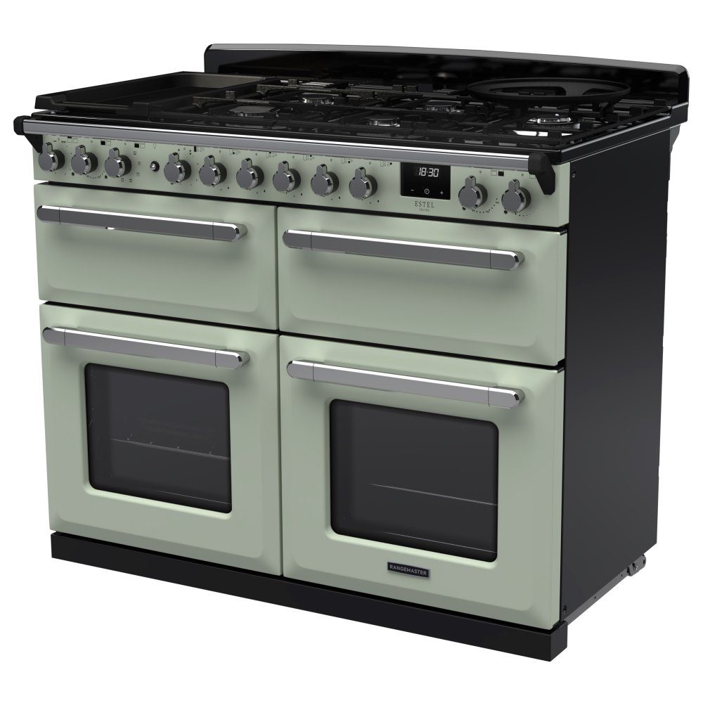 Rangemaster Estel Deluxe BC 110cm Dual Fuel Range Cooker With Chrome Trim 15255 ESDLB110DFPMNT/CM1 - Mint Rangemaster Estel Deluxe BC 110cm Dual Fuel Range Cooker With Chrome Trim 15255 ESDLB110DFPMNT/CM1 - Mint