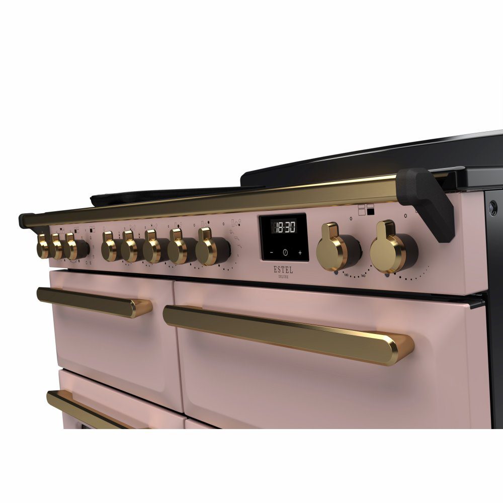 Rangemaster Estel Deluxe BC 110cm Dual Fuel Range Cooker With Antique Brass Trim 18149 ESDLB110DFPPPK/AB1 - Pale Pink Rangemaster Estel Deluxe BC 110cm Dual Fuel Range Cooker With Antique Brass Trim 18149 ESDLB110DFPPPK/AB1 - Pale Pink