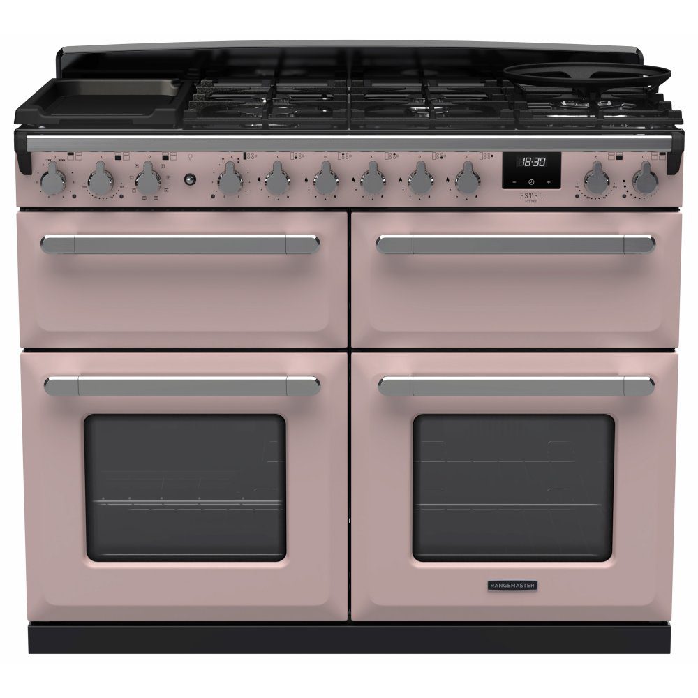 Rangemaster  Estel Deluxe BC 110cm Dual Fuel Range Cooker With Chrome Trim 15254 ESDLB110DFPPPK/CM1 - Pale Pink
