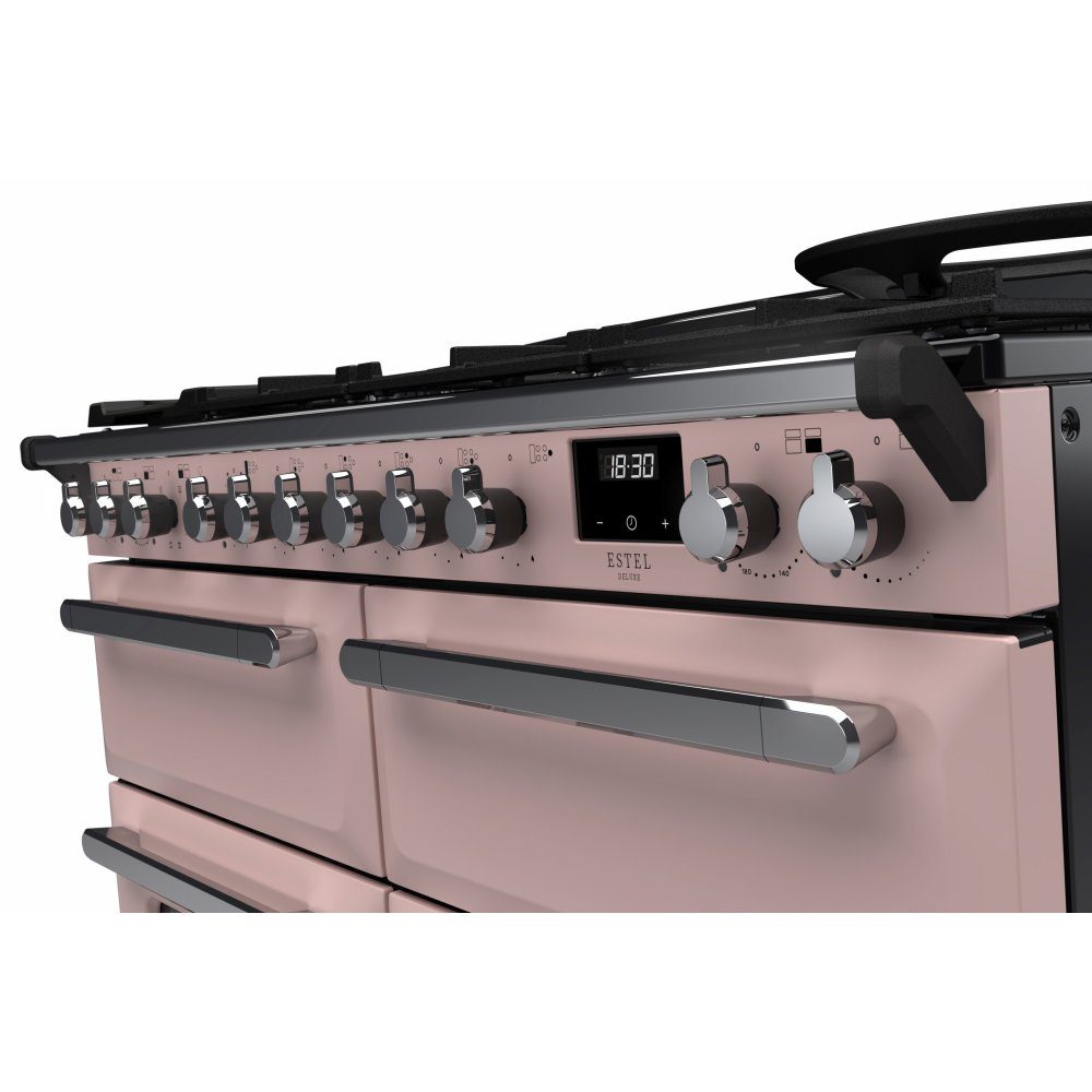 Rangemaster Estel Deluxe BC 110cm Dual Fuel Range Cooker With Chrome Trim 15254 ESDLB110DFPPPK/CM1 - Pale Pink Rangemaster Estel Deluxe BC 110cm Dual Fuel Range Cooker With Chrome Trim 15254 ESDLB110DFPPPK/CM1 - Pale Pink