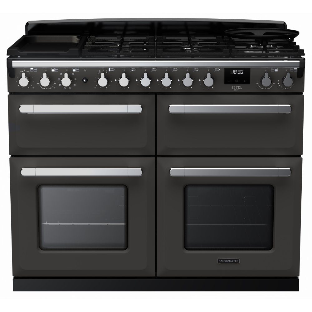 Rangemaster  Estel Deluxe BC 110cm Dual Fuel Range Cooker With Chrome Trim 15249 ESDLB110DFPSLT/CM1 - Slate