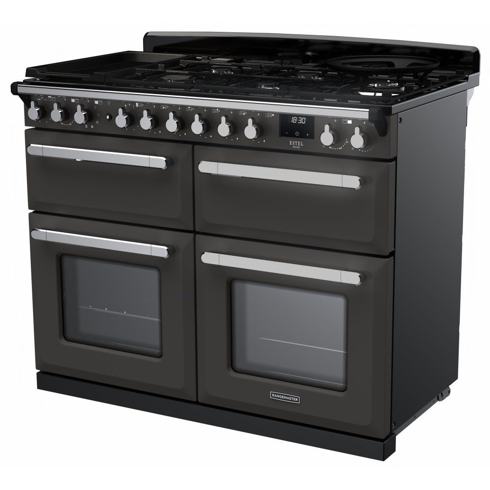 Rangemaster Estel Deluxe BC 110cm Dual Fuel Range Cooker With Chrome Trim 15249 ESDLB110DFPSLT/CM1 - Slate Rangemaster Estel Deluxe BC 110cm Dual Fuel Range Cooker With Chrome Trim 15249 ESDLB110DFPSLT/CM1 - Slate