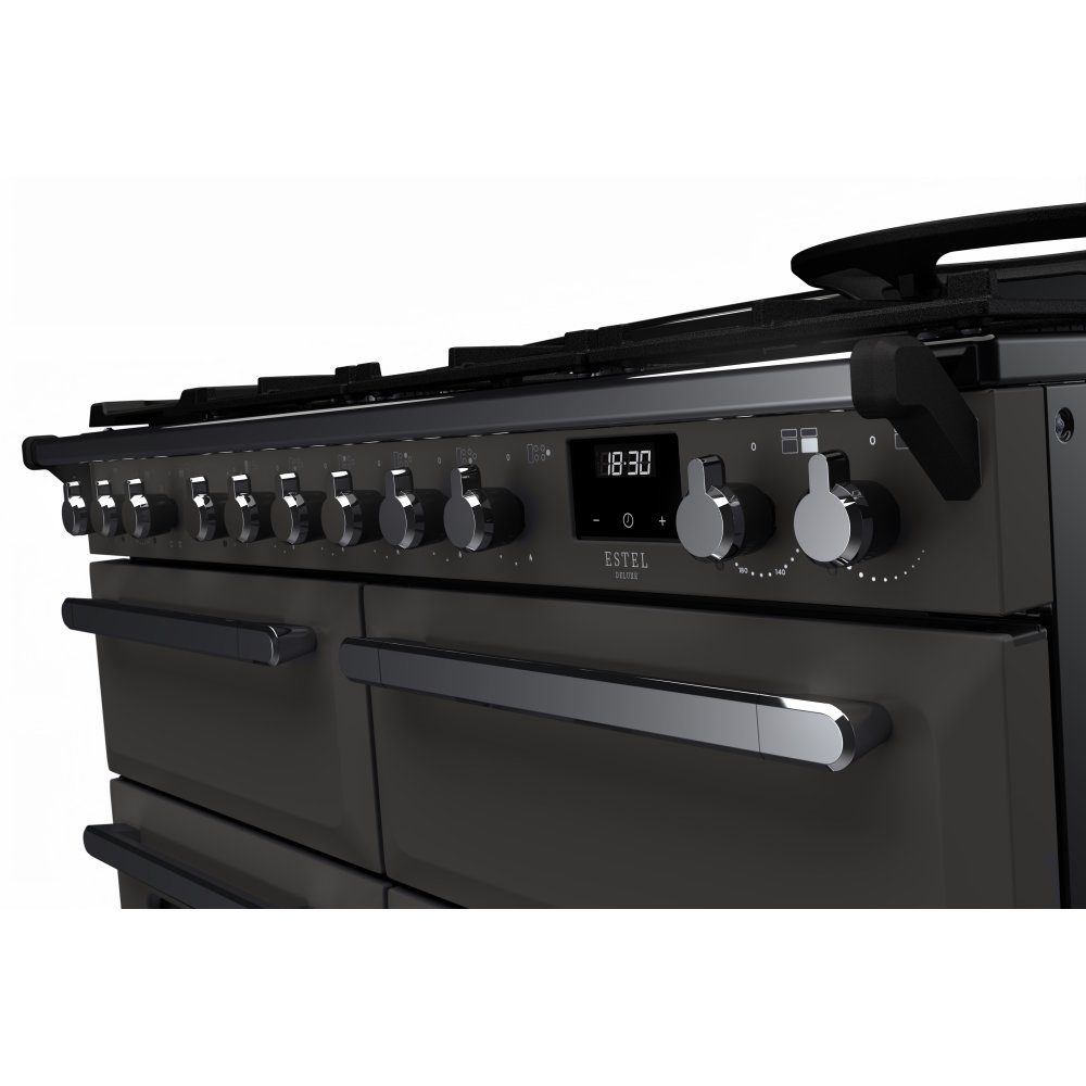 Rangemaster Estel Deluxe BC 110cm Dual Fuel Range Cooker With Chrome Trim 15249 ESDLB110DFPSLT/CM1 - Slate Rangemaster Estel Deluxe BC 110cm Dual Fuel Range Cooker With Chrome Trim 15249 ESDLB110DFPSLT/CM1 - Slate