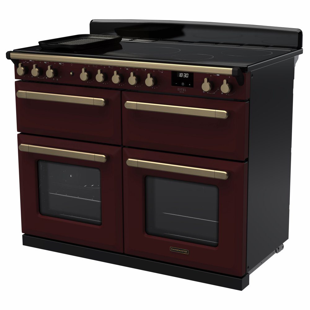 Rangemaster Estel Deluxe BC 110cm Induction Range Cooker With Antique Brass Trim 18168 ESDLB110EIPBOR/AB1 - Bordeaux Rangemaster Estel Deluxe BC 110cm Induction Range Cooker With Antique Brass Trim 18168 ESDLB110EIPBOR/AB1 - Bordeaux