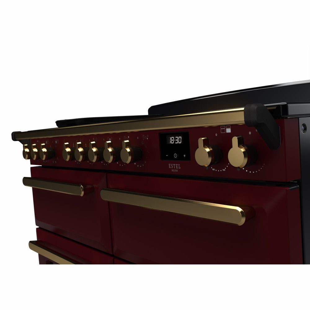 Rangemaster Estel Deluxe BC 110cm Induction Range Cooker With Antique Brass Trim 18168 ESDLB110EIPBOR/AB1 - Bordeaux Rangemaster Estel Deluxe BC 110cm Induction Range Cooker With Antique Brass Trim 18168 ESDLB110EIPBOR/AB1 - Bordeaux