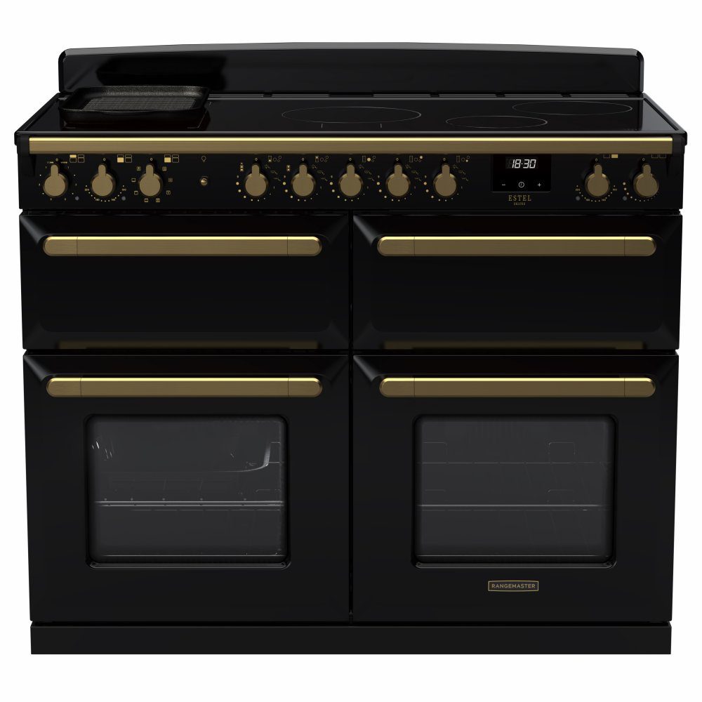 Rangemaster  Estel Deluxe BC 110cm Induction Range Cooker With Antique Brass Trim 18165 ESDLB110EIPGBL/AB1 - Black