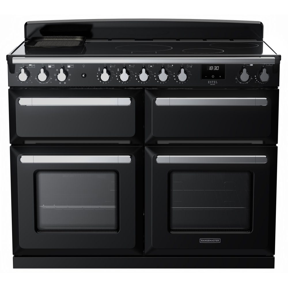 Rangemaster  Estel Deluxe BC 110cm Induction Range Cooker With Chrome Trim 15299 ESDLB110EIPGBL/CM1 - Black