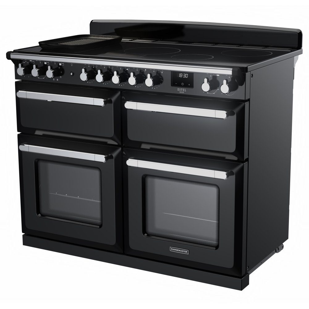 Rangemaster Estel Deluxe BC 110cm Induction Range Cooker With Chrome Trim 15299 ESDLB110EIPGBL/CM1 - Black Rangemaster Estel Deluxe BC 110cm Induction Range Cooker With Chrome Trim 15299 ESDLB110EIPGBL/CM1 - Black