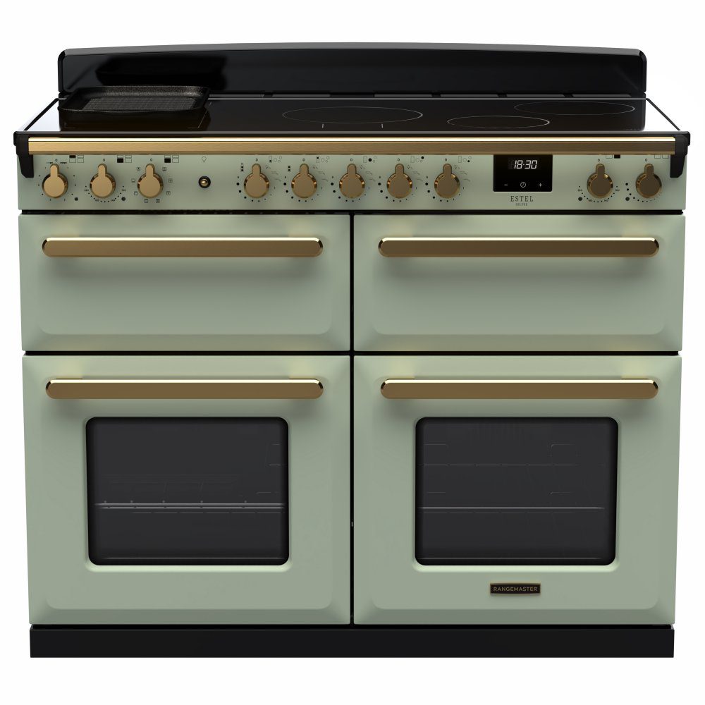 Rangemaster  Estel Deluxe BC 110cm Induction Range Cooker With Antique Brass Trim 18171 ESDLB110EIPMNT/AB1 - Mint