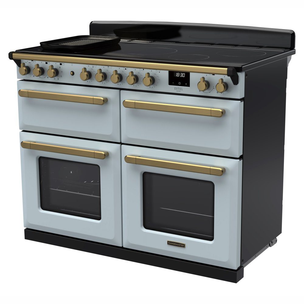Rangemaster Estel Deluxe BC 110cm Induction Range Cooker With Antique Brass Trim 18169 ESDLB110EIPMSB/AB1 - Misty Blue Rangemaster Estel Deluxe BC 110cm Induction Range Cooker With Antique Brass Trim 18169 ESDLB110EIPMSB/AB1 - Misty Blue