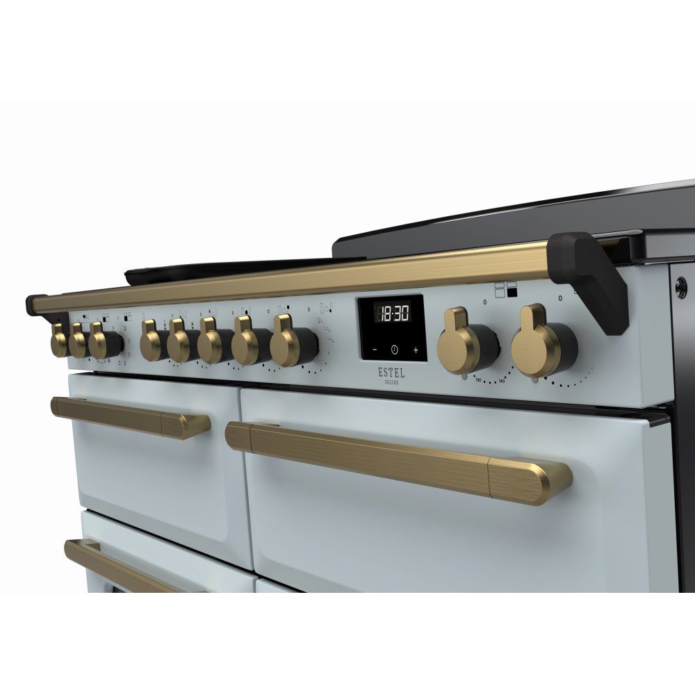 Rangemaster Estel Deluxe BC 110cm Induction Range Cooker With Antique Brass Trim 18169 ESDLB110EIPMSB/AB1 - Misty Blue Rangemaster Estel Deluxe BC 110cm Induction Range Cooker With Antique Brass Trim 18169 ESDLB110EIPMSB/AB1 - Misty Blue