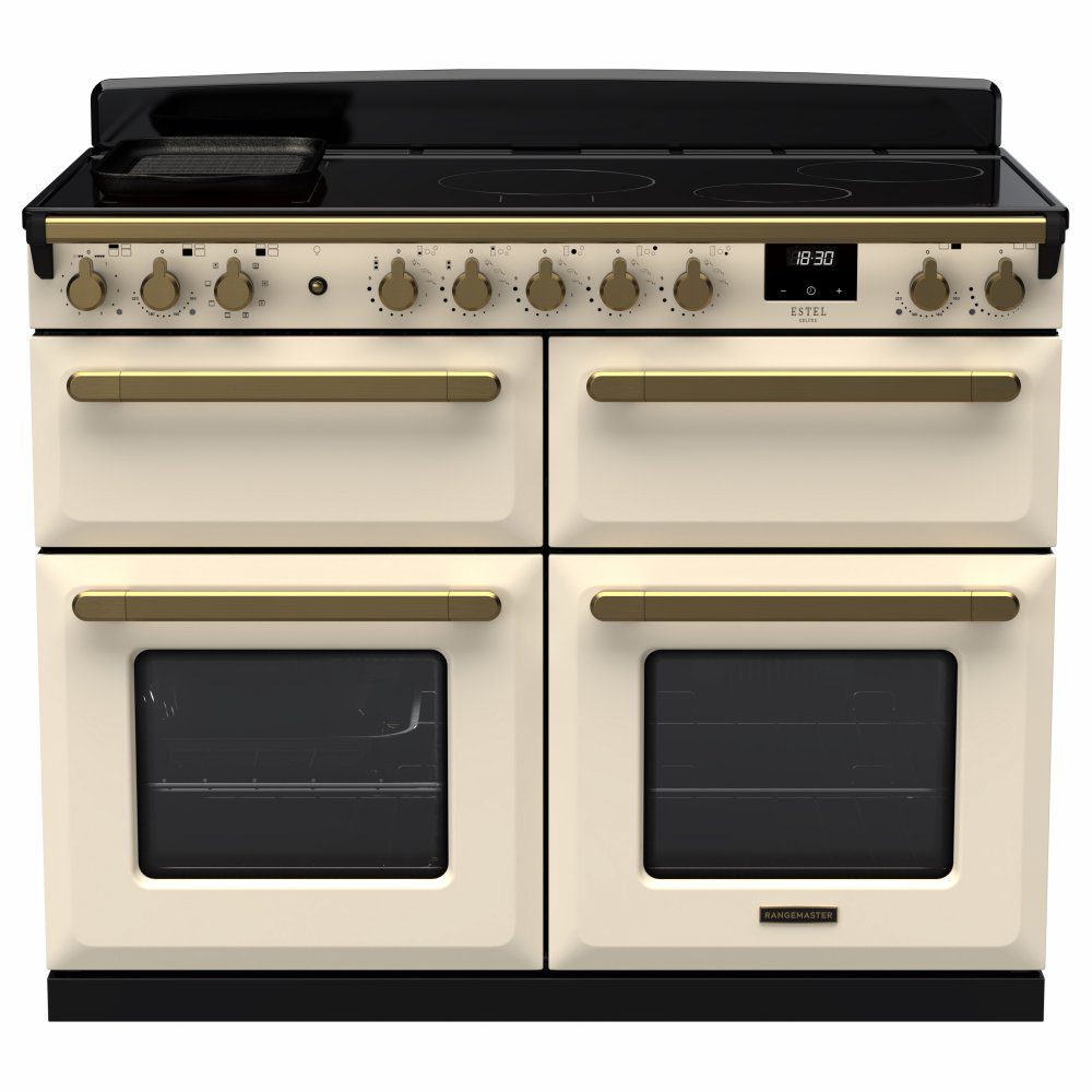 Rangemaster  Estel Deluxe BC 110cm Induction Range Cooker With Antique Brass Trim 18167 ESDLB110EIPPCR/AB1 - Pale Cream