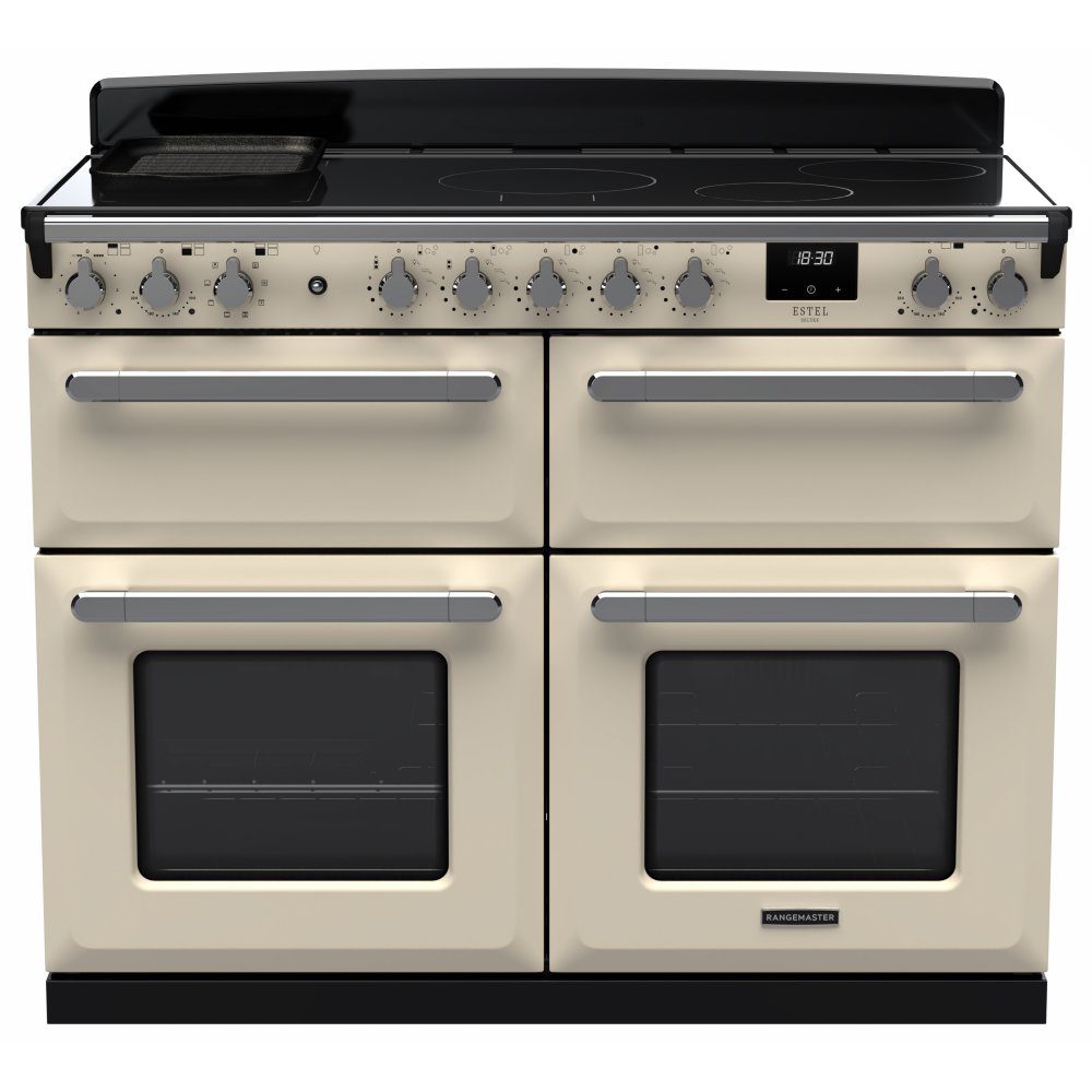 Rangemaster  Estel Deluxe BC 110cm Induction Range Cooker With Chrome Trim 15301 ESDLB110EIPPCR/CM1 - Pale Cream