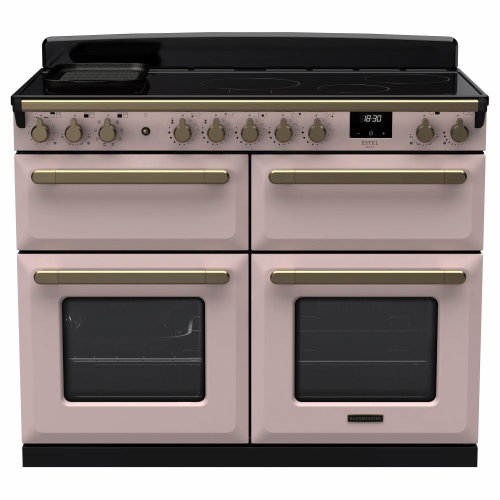 Rangemaster  Estel Deluxe BC 110cm Induction Range Cooker With Antique Brass Trim 18170 ESDLB110EIPPPK/AB1 - Pale Pink