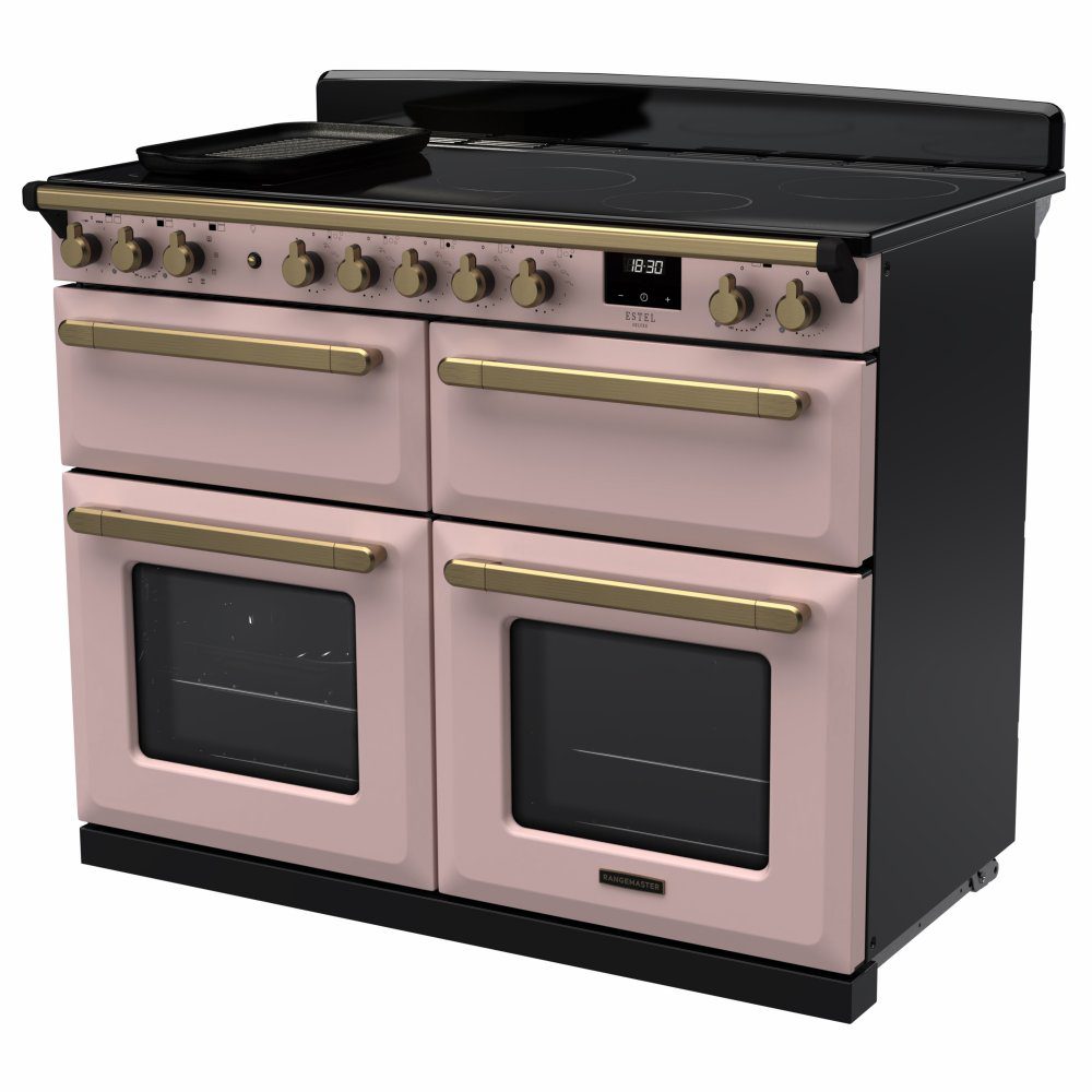 Rangemaster Estel Deluxe BC 110cm Induction Range Cooker With Antique Brass Trim 18170 ESDLB110EIPPPK/AB1 - Pale Pink Rangemaster Estel Deluxe BC 110cm Induction Range Cooker With Antique Brass Trim 18170 ESDLB110EIPPPK/AB1 - Pale Pink