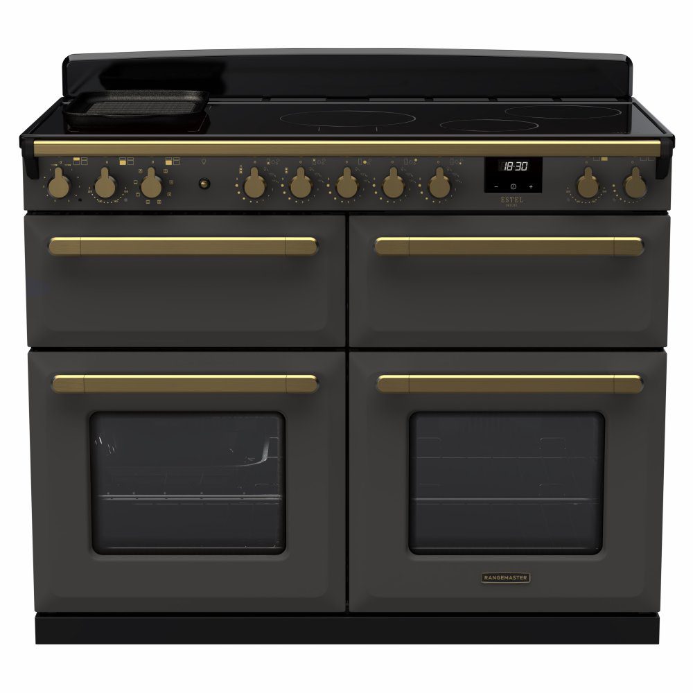 Rangemaster  Estel Deluxe BC 110cm Induction Range Cooker With Antique Brass Trim 18166 ESDLB110EIPSLT/AB1 - Slate