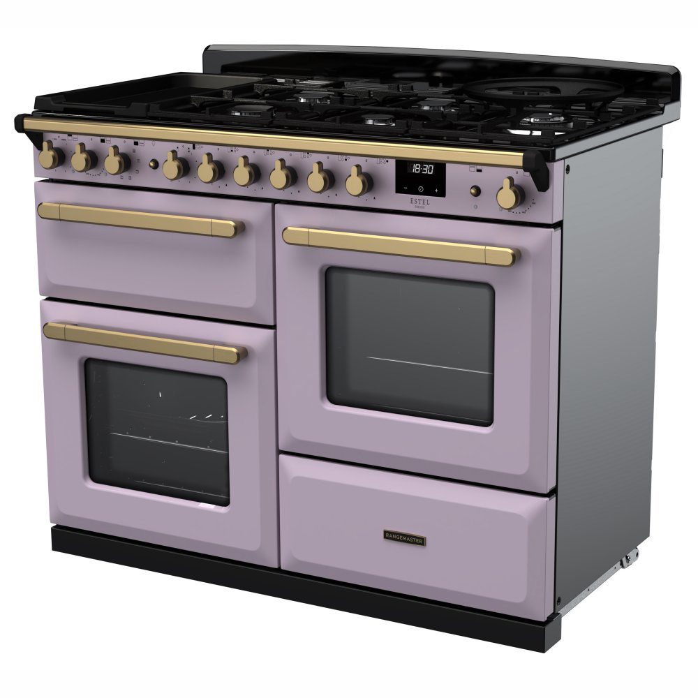 Rangemaster Estel Deluxe OC 110cm Dual Fuel Range Cooker With Antique Brass Trim 18237 ESDLO110DFPHTH/AB1 - Heather Rangemaster Estel Deluxe OC 110cm Dual Fuel Range Cooker With Antique Brass Trim 18237 ESDLO110DFPHTH/AB1 - Heather