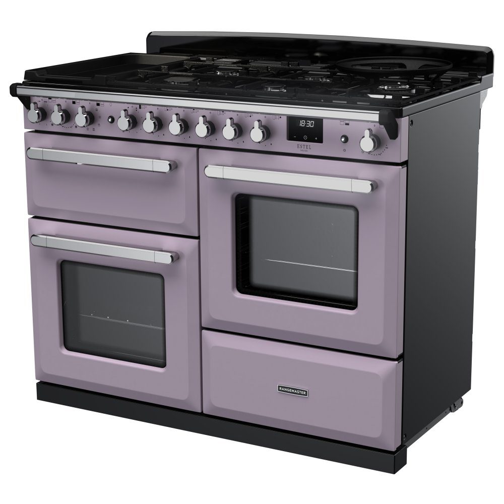 Rangemaster Estel Deluxe OC 110cm Dual Fuel Range Cooker With Chrome Trim 17863 ESDLO110DFPHTH/CM1 - Heather Rangemaster Estel Deluxe OC 110cm Dual Fuel Range Cooker With Chrome Trim 17863 ESDLO110DFPHTH/CM1 - Heather