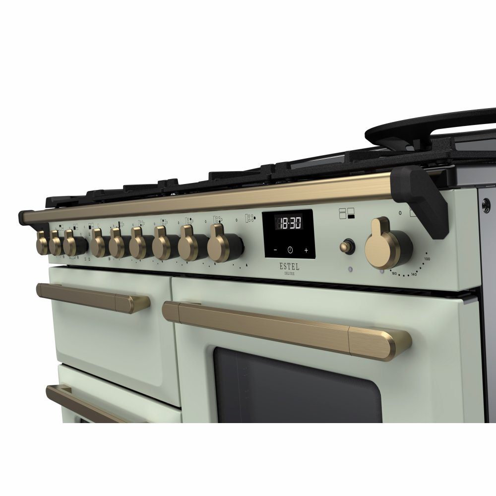 Rangemaster Estel Deluxe OC 110cm Dual Fuel Range Cooker With Antique Brass Trim 18108 ESDLO110DFPMNT/AB1 - Mint Rangemaster Estel Deluxe OC 110cm Dual Fuel Range Cooker With Antique Brass Trim 18108 ESDLO110DFPMNT/AB1 - Mint