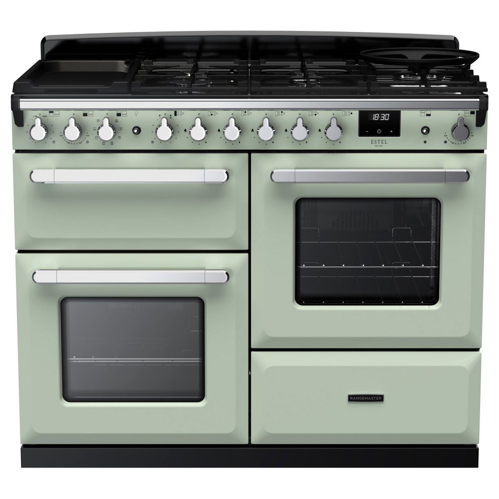 Rangemaster  Estel Deluxe OC 110cm Dual Fuel Range Cooker With Chrome Trim 15153 ESDLO110DFPMNT/CM1 - Mint