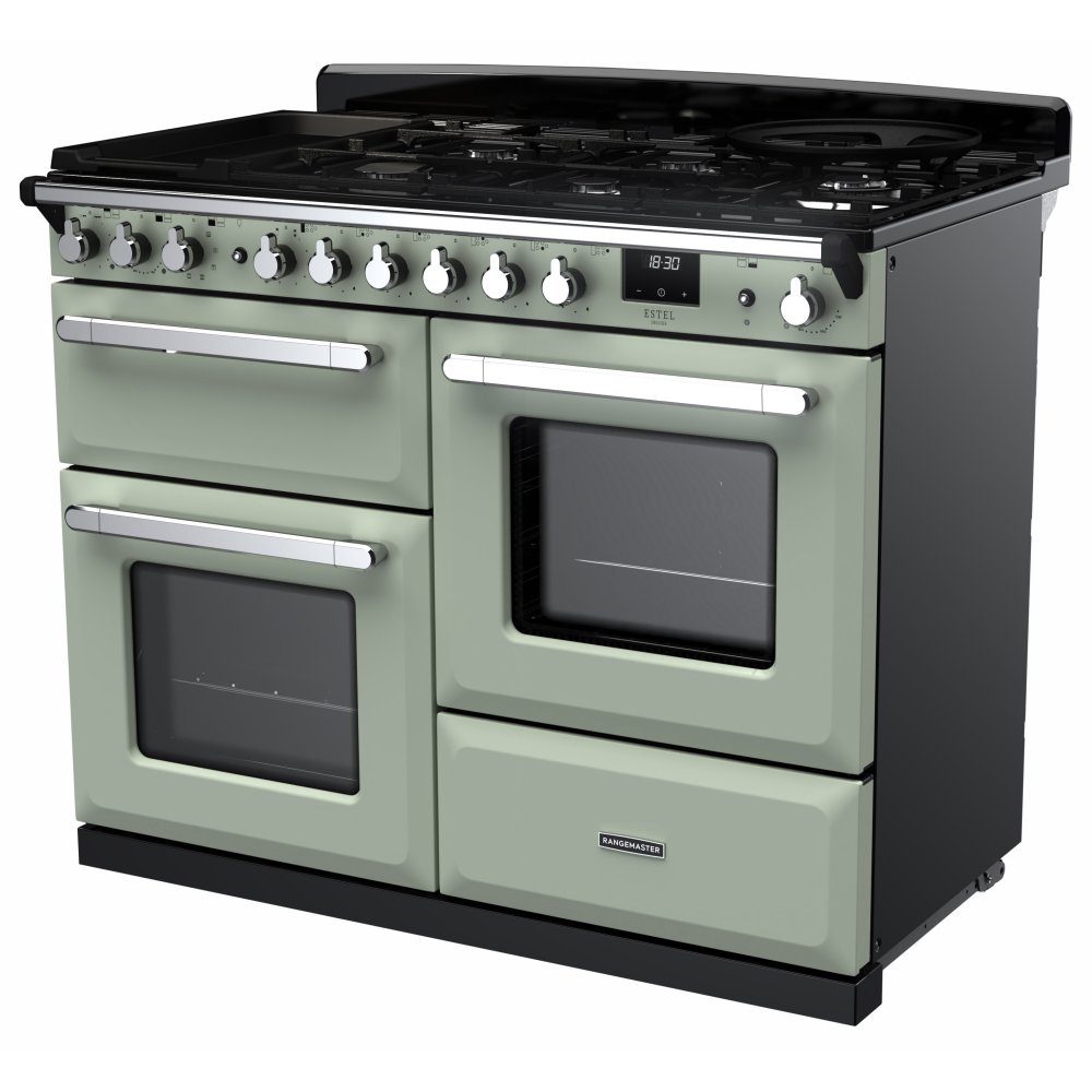 Rangemaster Estel Deluxe OC 110cm Dual Fuel Range Cooker With Chrome Trim 15153 ESDLO110DFPMNT/CM1 - Mint Rangemaster Estel Deluxe OC 110cm Dual Fuel Range Cooker With Chrome Trim 15153 ESDLO110DFPMNT/CM1 - Mint
