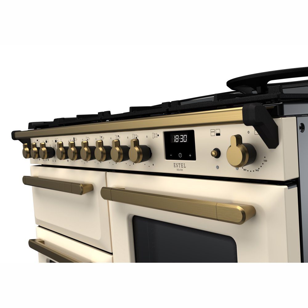 Rangemaster Estel Deluxe OC 110cm Dual Fuel Range Cooker With Antique Brass Trim 18104 ESDLO110DFPPCR/AB1 - Pale Cream Rangemaster Estel Deluxe OC 110cm Dual Fuel Range Cooker With Antique Brass Trim 18104 ESDLO110DFPPCR/AB1 - Pale Cream