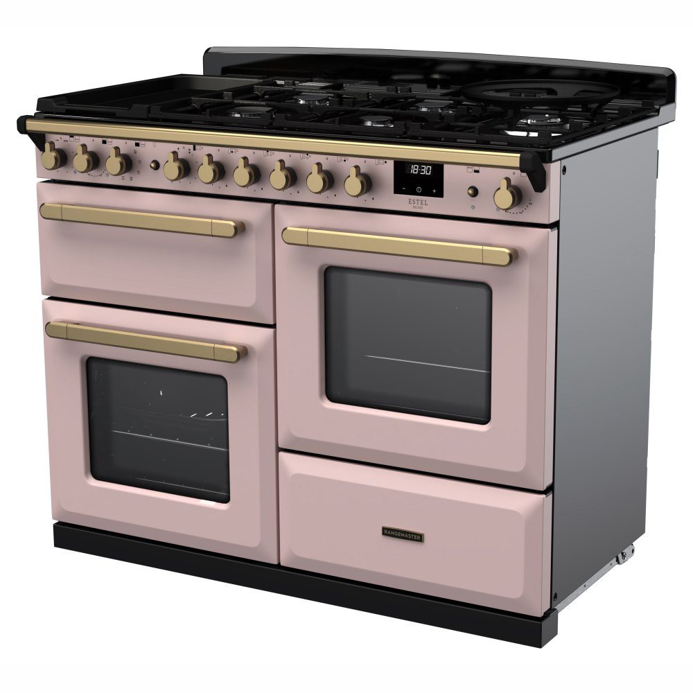 Rangemaster Estel Deluxe OC 110cm Dual Fuel Range Cooker With Antique Brass Trim 18107 ESDLO110DFPPPK/AB1 - Pale Pink Rangemaster Estel Deluxe OC 110cm Dual Fuel Range Cooker With Antique Brass Trim 18107 ESDLO110DFPPPK/AB1 - Pale Pink