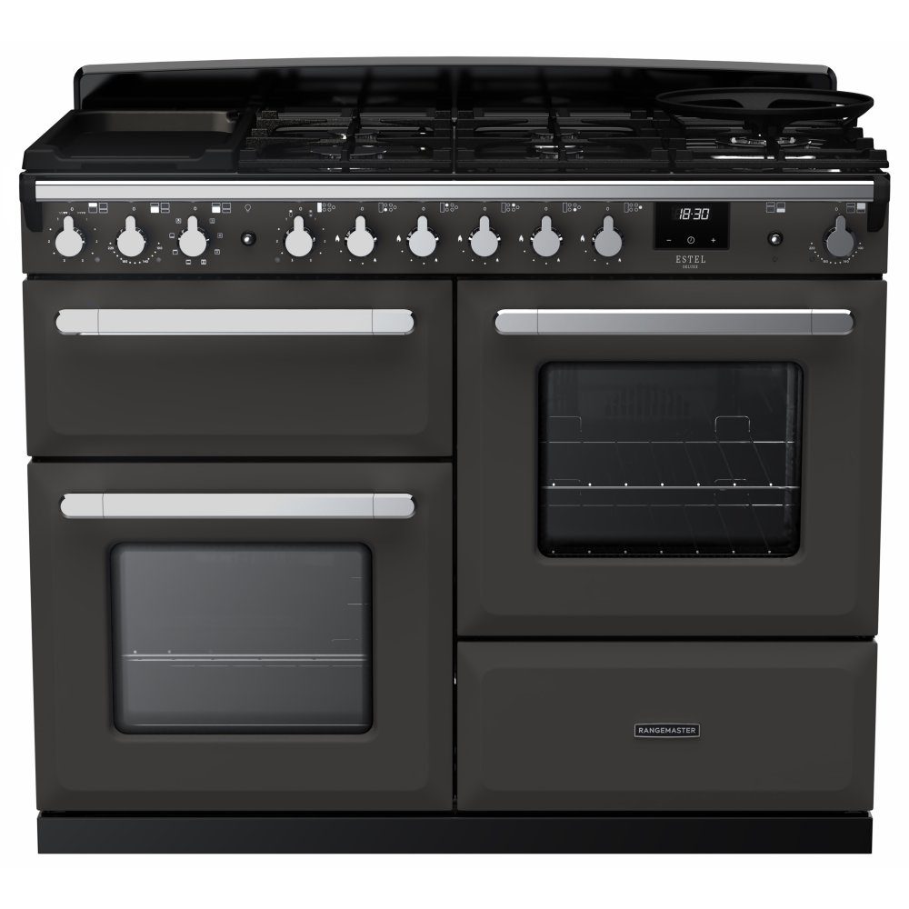 Rangemaster  Estel Deluxe OC 110cm Dual Fuel Range Cooker With Chrome Trim 15147 ESDLO110DFPSLT/CM1 - Slate