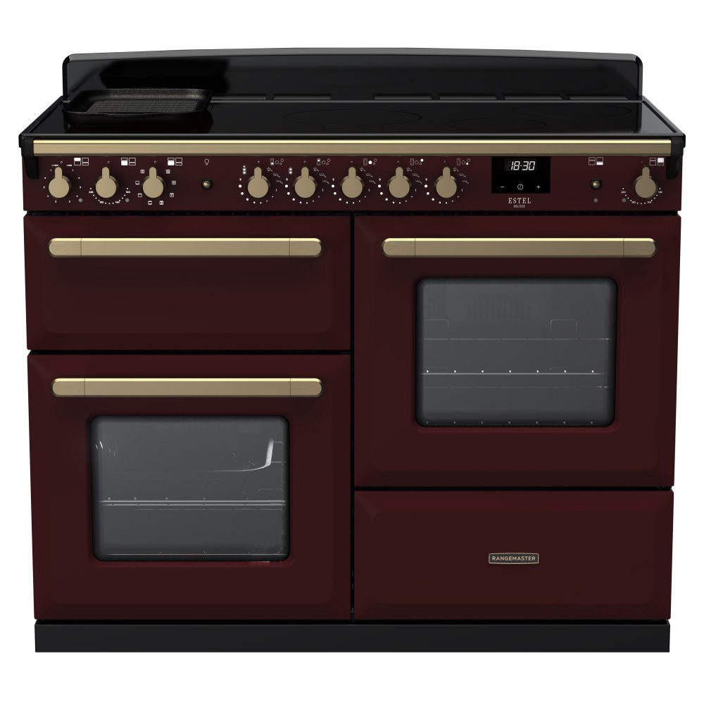 Rangemaster  Estel Deluxe OC 110cm Induction Range Cooker With Antique Brass Trim 18126 ESDLO110EIPBOR/AB1 - Bordeaux
