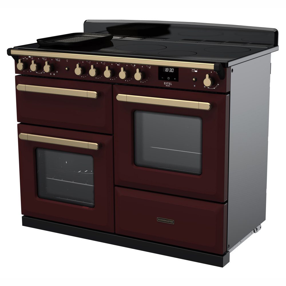 Rangemaster Estel Deluxe OC 110cm Induction Range Cooker With Antique Brass Trim 18126 ESDLO110EIPBOR/AB1 - Bordeaux Rangemaster Estel Deluxe OC 110cm Induction Range Cooker With Antique Brass Trim 18126 ESDLO110EIPBOR/AB1 - Bordeaux