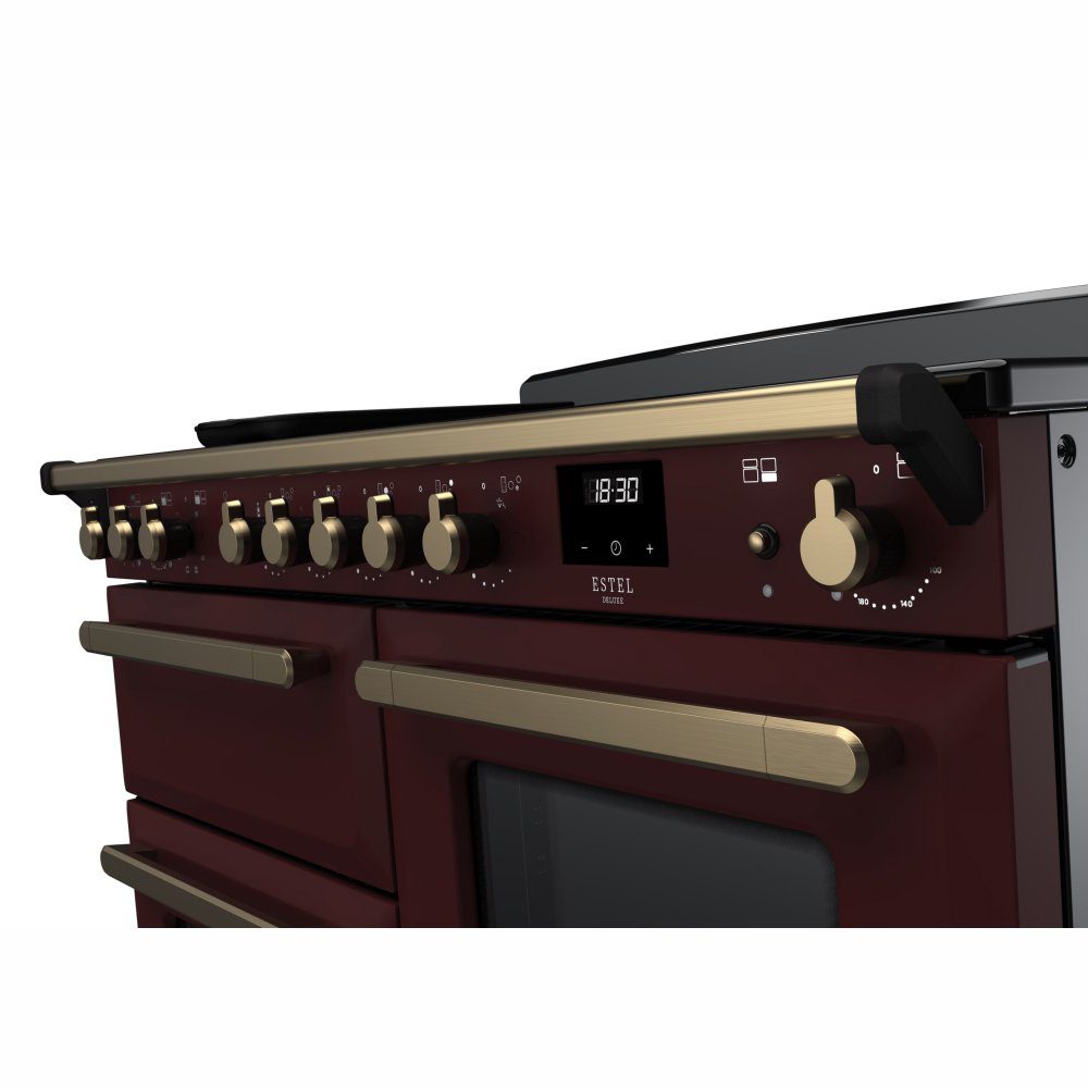 Rangemaster Estel Deluxe OC 110cm Induction Range Cooker With Antique Brass Trim 18126 ESDLO110EIPBOR/AB1 - Bordeaux Rangemaster Estel Deluxe OC 110cm Induction Range Cooker With Antique Brass Trim 18126 ESDLO110EIPBOR/AB1 - Bordeaux