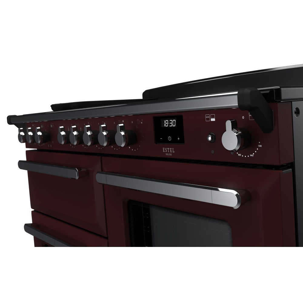 Rangemaster Estel Deluxe OC 110cm Induction Range Cooker With Chrome Trim 15200 ESDLO110EIPBOR/CM1 - Bordeaux Rangemaster Estel Deluxe OC 110cm Induction Range Cooker With Chrome Trim 15200 ESDLO110EIPBOR/CM1 - Bordeaux