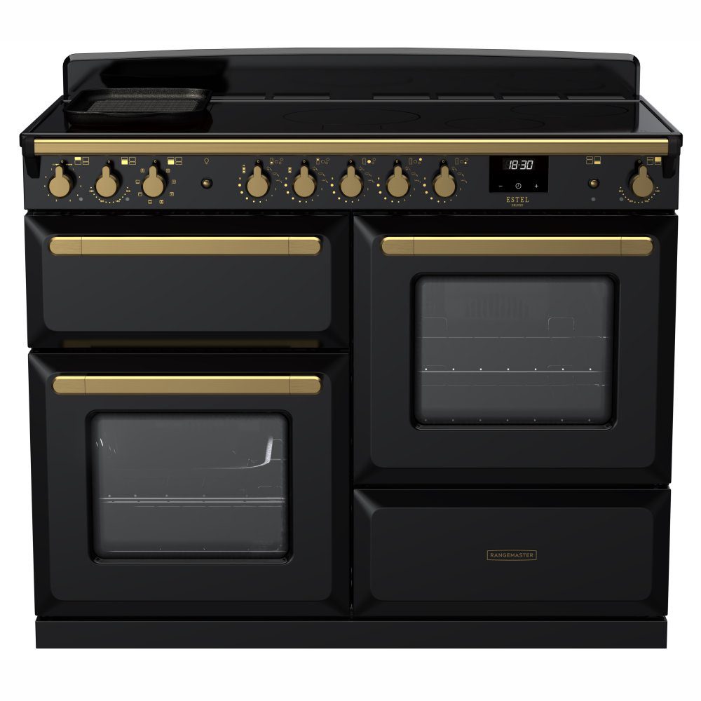 Rangemaster  Estel Deluxe OC 110cm Induction Range Cooker With Antique Brass Trim 18123 ESDLO110EIPGBL/AB1 - Black