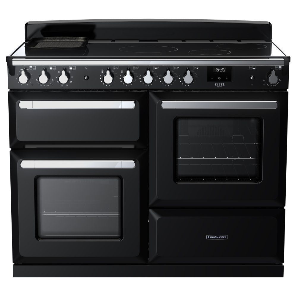 Rangemaster  Estel Deluxe OC 110cm Induction Range Cooker With Chrome Trim 15197 ESDLO110EIPGBL/CM1 - Black