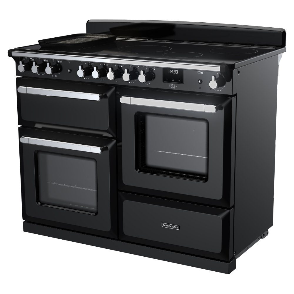 Rangemaster Estel Deluxe OC 110cm Induction Range Cooker With Chrome Trim 15197 ESDLO110EIPGBL/CM1 - Black Rangemaster Estel Deluxe OC 110cm Induction Range Cooker With Chrome Trim 15197 ESDLO110EIPGBL/CM1 - Black