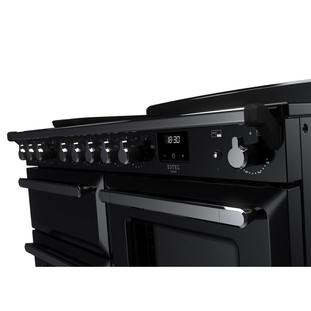 Rangemaster Estel Deluxe OC 110cm Induction Range Cooker With Chrome Trim 15197 ESDLO110EIPGBL/CM1 - Black Rangemaster Estel Deluxe OC 110cm Induction Range Cooker With Chrome Trim 15197 ESDLO110EIPGBL/CM1 - Black