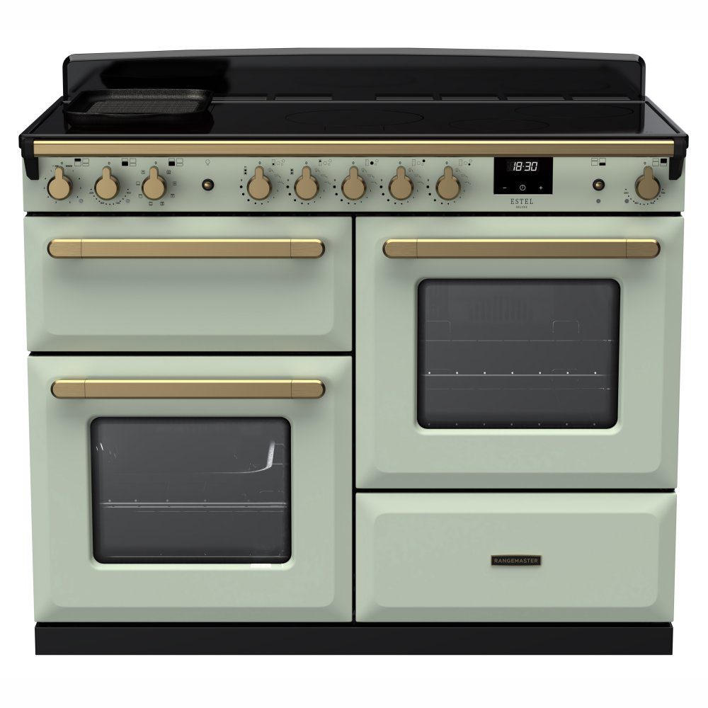 Rangemaster  Estel Deluxe OC 110cm Induction Range Cooker With Antique Brass Trim 18129 ESDLO110EIPMNT/AB1 - Mint