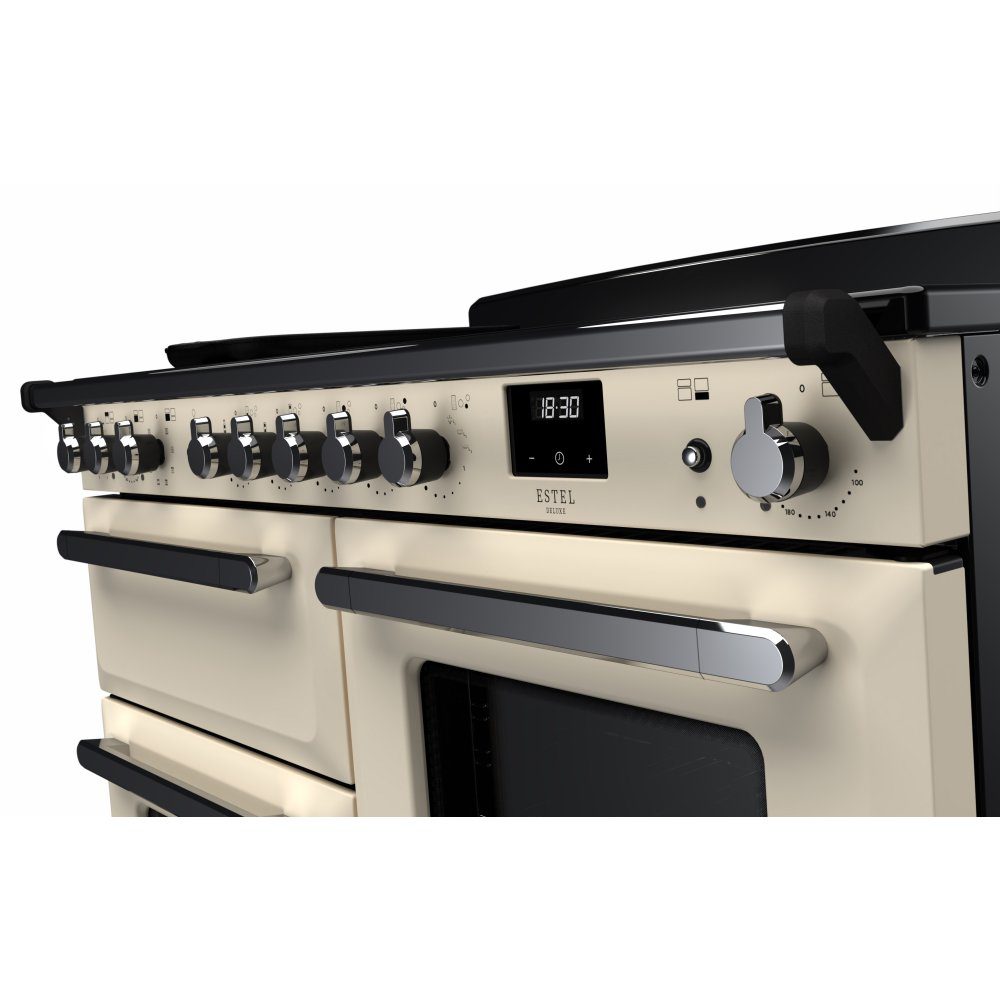 Rangemaster Estel Deluxe OC 110cm Induction Range Cooker With Chrome Trim 15199 ESDLO110EIPPCR/CM1 - Pale Cream Rangemaster Estel Deluxe OC 110cm Induction Range Cooker With Chrome Trim 15199 ESDLO110EIPPCR/CM1 - Pale Cream