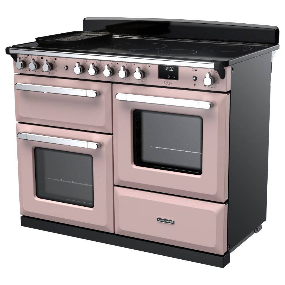 Rangemaster Estel Deluxe OC 110cm Induction Range Cooker With Chrome Trim 15203 ESDLO110EIPPPK/CM1 - Pale Pink Rangemaster Estel Deluxe OC 110cm Induction Range Cooker With Chrome Trim 15203 ESDLO110EIPPPK/CM1 - Pale Pink