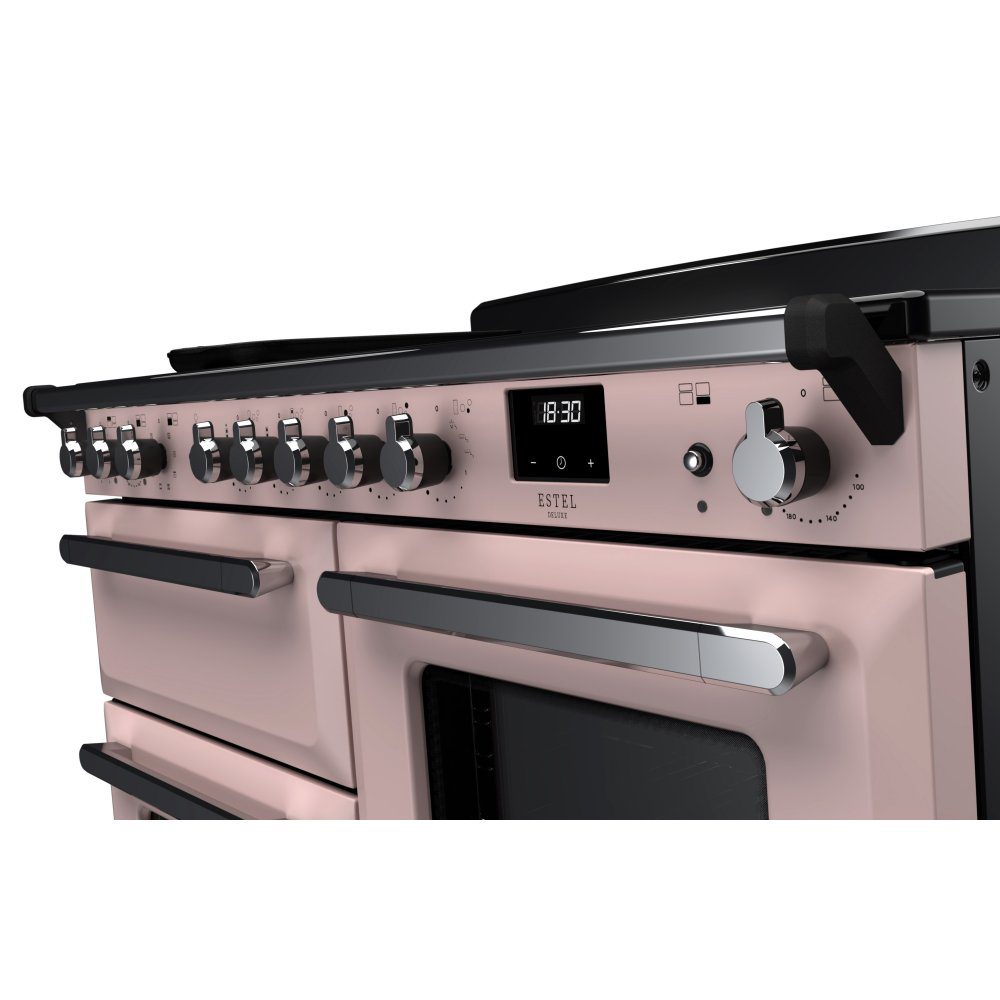 Rangemaster Estel Deluxe OC 110cm Induction Range Cooker With Chrome Trim 15203 ESDLO110EIPPPK/CM1 - Pale Pink Rangemaster Estel Deluxe OC 110cm Induction Range Cooker With Chrome Trim 15203 ESDLO110EIPPPK/CM1 - Pale Pink
